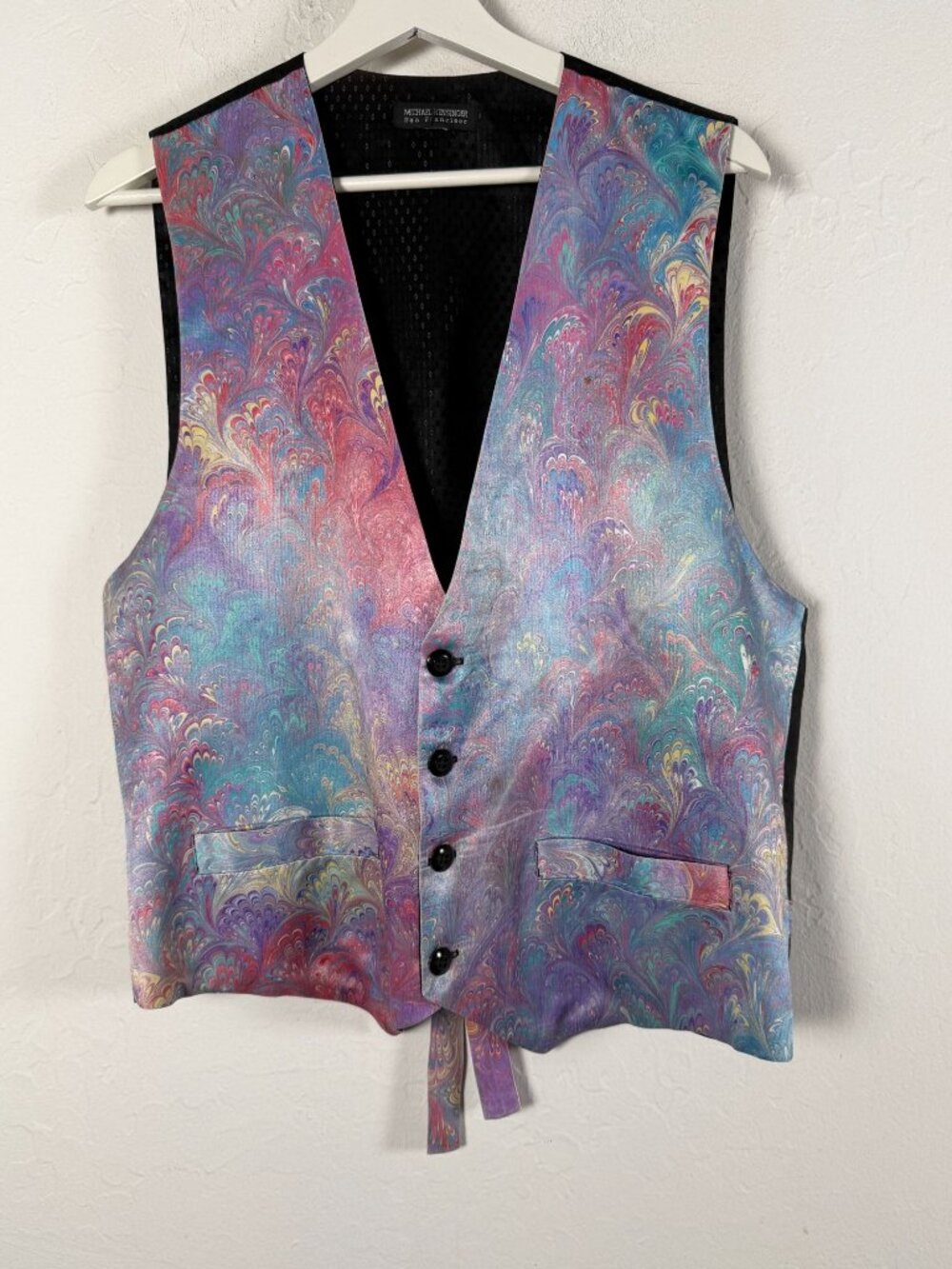 Vintage Michael Kensinger Mens Blue Purple Floral Paisley Suit Vest Waistcoat